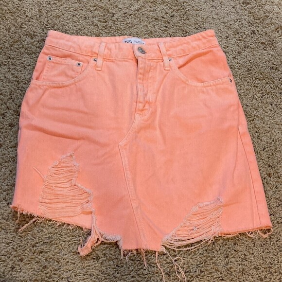 Zara Orange denim distressed mini skirt - Picture 1 of 1